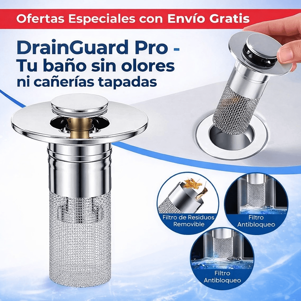 DrainGuard Pro - Tu baño sin olores ni cañerías tapadas (DI: 3 cm; DE: 6 cm, Profundidad: 8 cm)