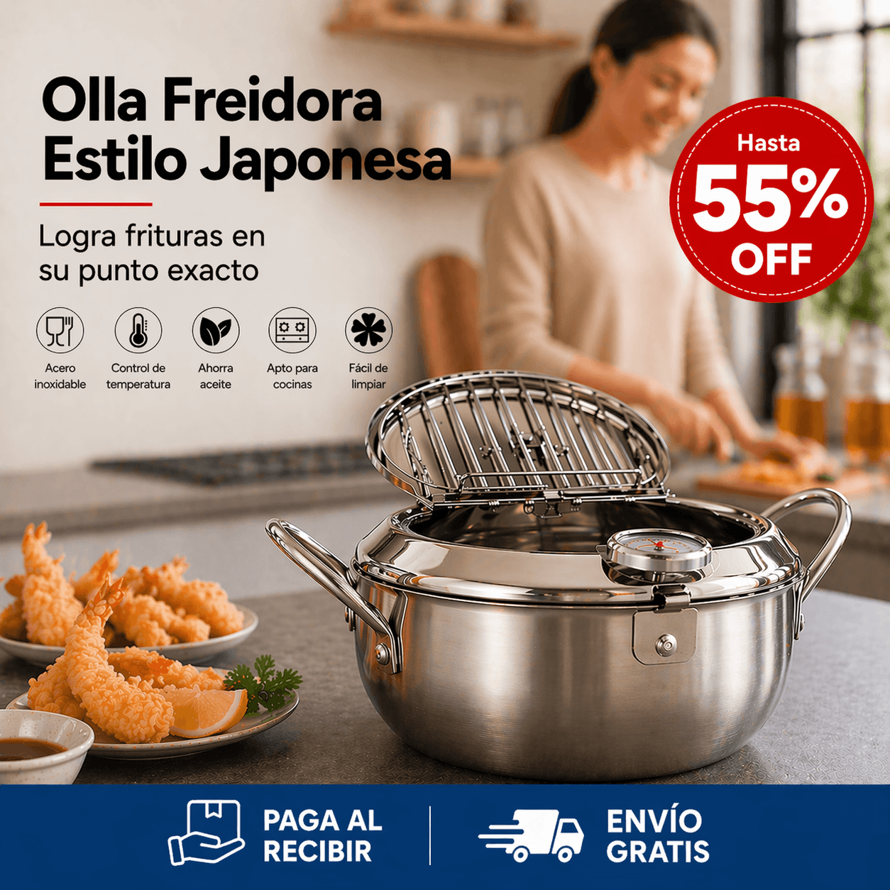 Olla Freidora Estilo Japonesa - Logra frituras en su punto exacto