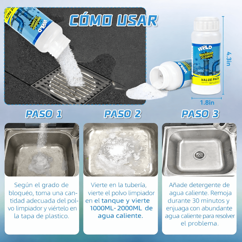 Limpiador de Fregadero y Drenaje Wild Tornado (Combo 3x1)