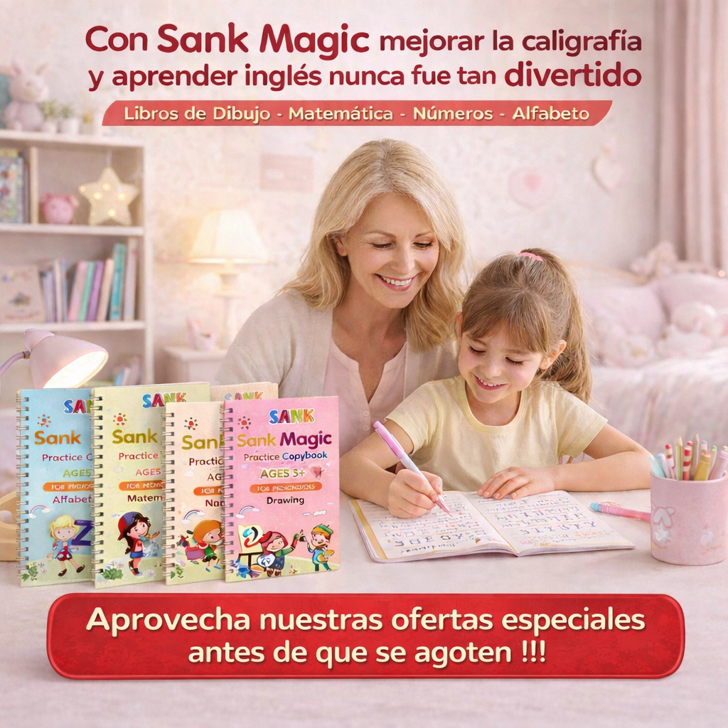 Set de 4 Libros de Caligrafía en Inglés Sank Magic